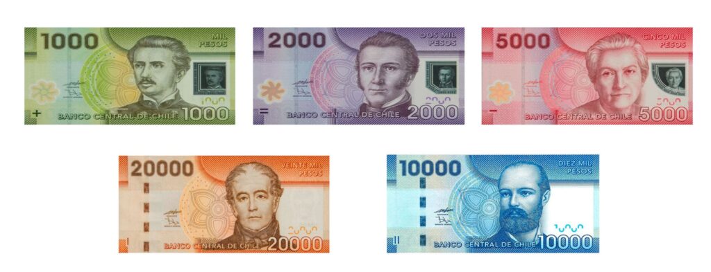notas e cédulas da moeda do chile peso chileno